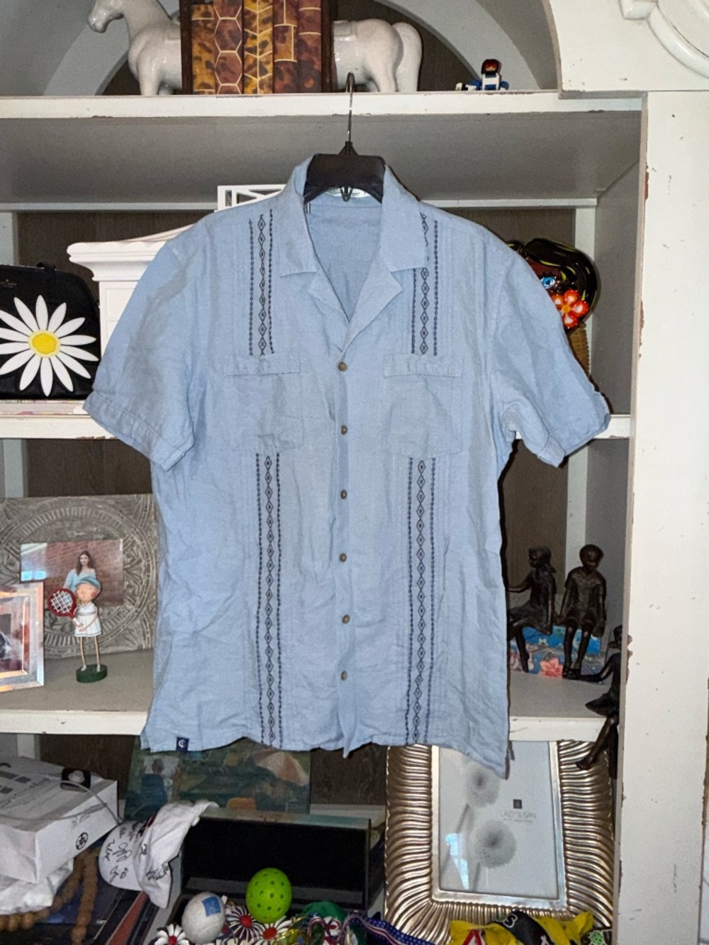Criquet men's Large L Desi shirt linen blend embroidered detailing